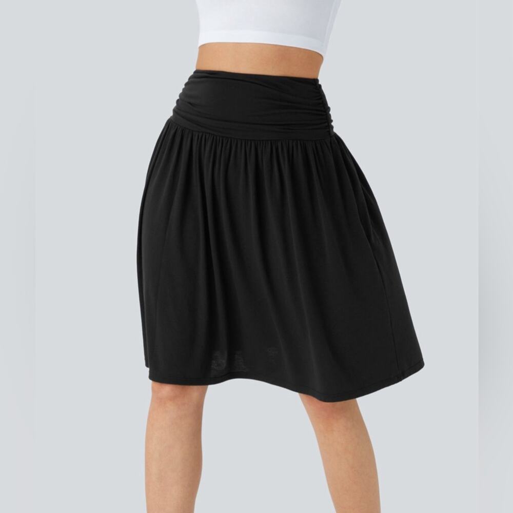 Halara High Waisted Skirt Ruched Side Pocket Flowy Resort Black nwt XS
